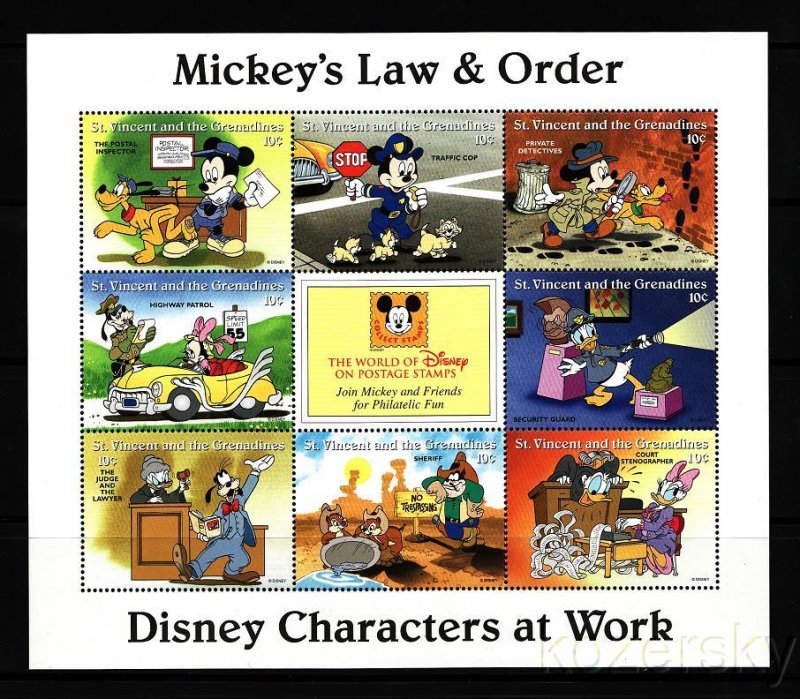 St. Vincent 2249a-i, Disney Mickey's Law & Order Stamps, Sheet of 8 stamps