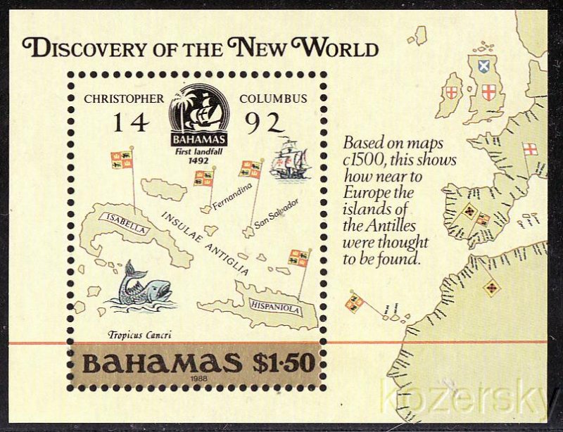 Bahamas 644, Bahamas Discovery of America, Map, S/S, MNH