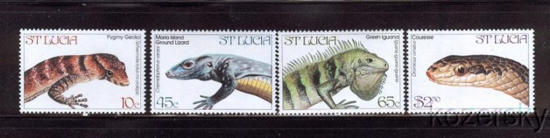 St. Lucia 661-64, St. Lucia Endangered Reptiles Stamps, MNH