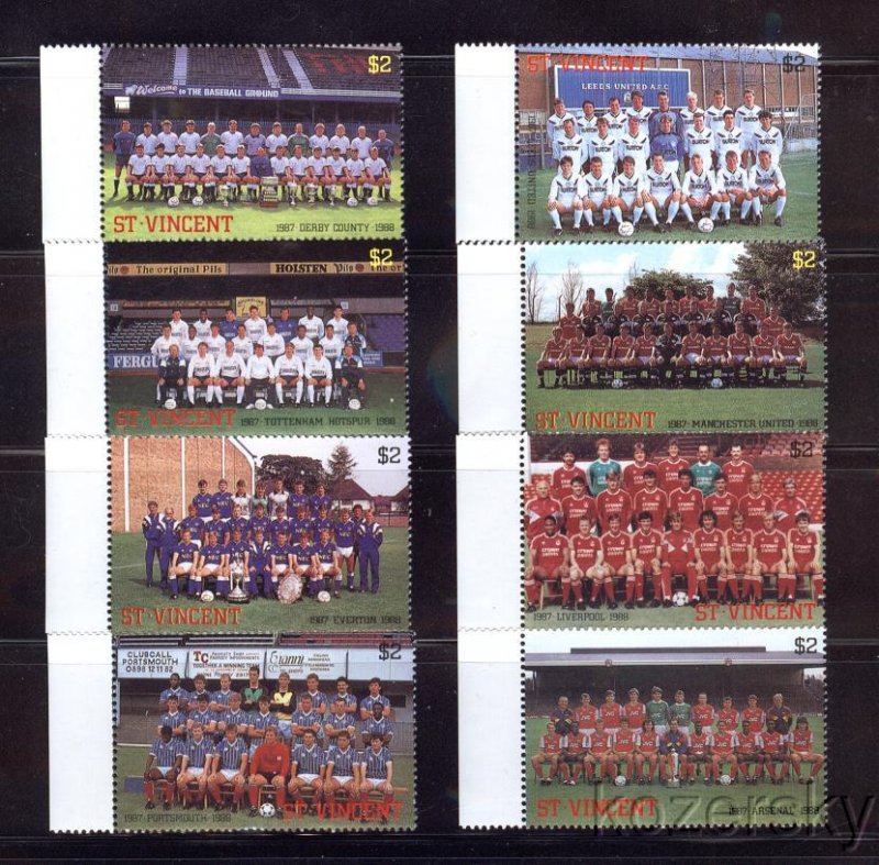 St. Vincent 1052-59, St. Vincent Soccer Teams Stamps, MNH