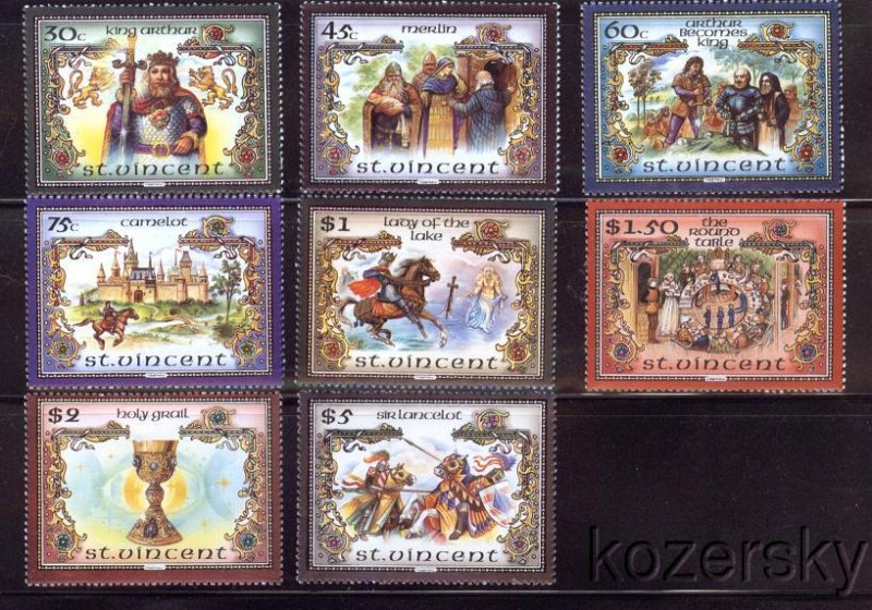 St. Vincent  979, 979A-G, St. Vincent Legend of King Arthur Stamps, MNH