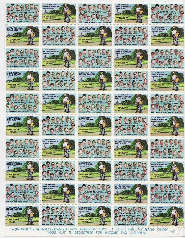 Cal Farley 10-640.20x, 1968 Cal Farley Boy's Ranch Charity Seals Sheet