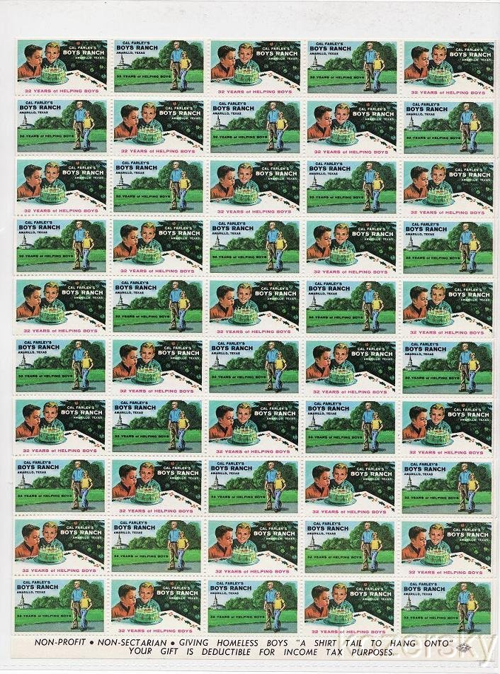 Cal Farley 10-640.23x, 1970 Cal Farley Boy's Ranch Charity Seals Sheet 