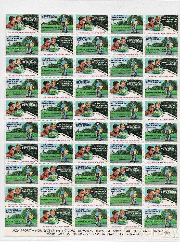 Cal Farley 10-640.23x, 1970 Cal Farley Boy's Ranch Charity Seals Sheet 