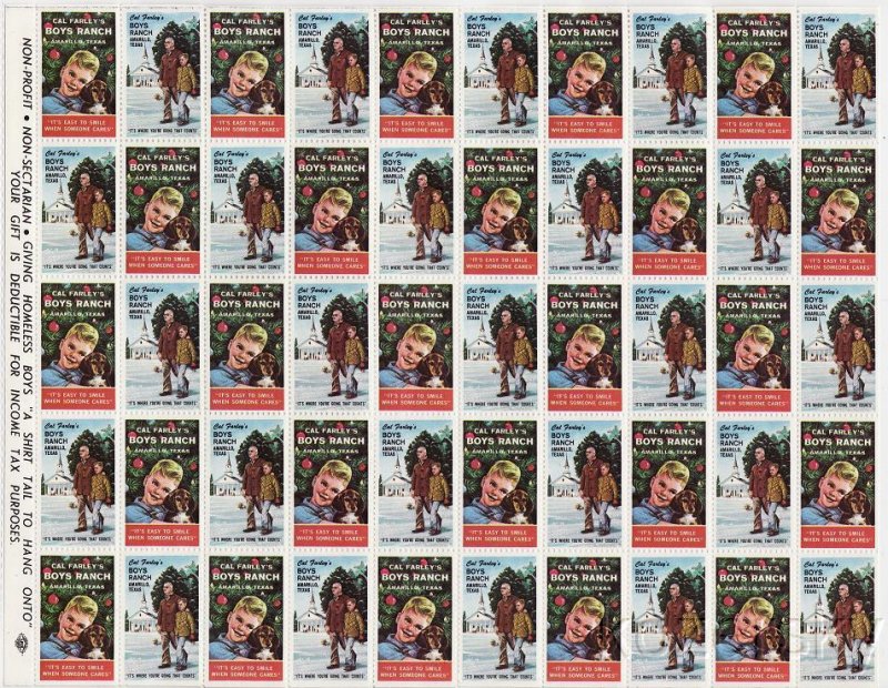 Cal Farley 640.25x, 1971 Cal Farley Boy's Ranch Charity Seals, Sheet/50, NH