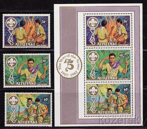 Aitutaki 280-83, Aitutaki Scouting, Year of the Scout Stamps, S/S, MNH