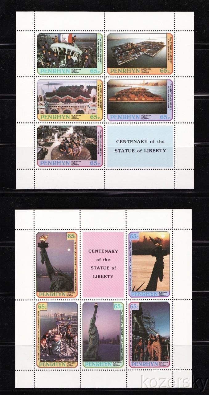 Penrhyn 350-51, Centenary Of Statue of Liberty, S/S, VF, MNH