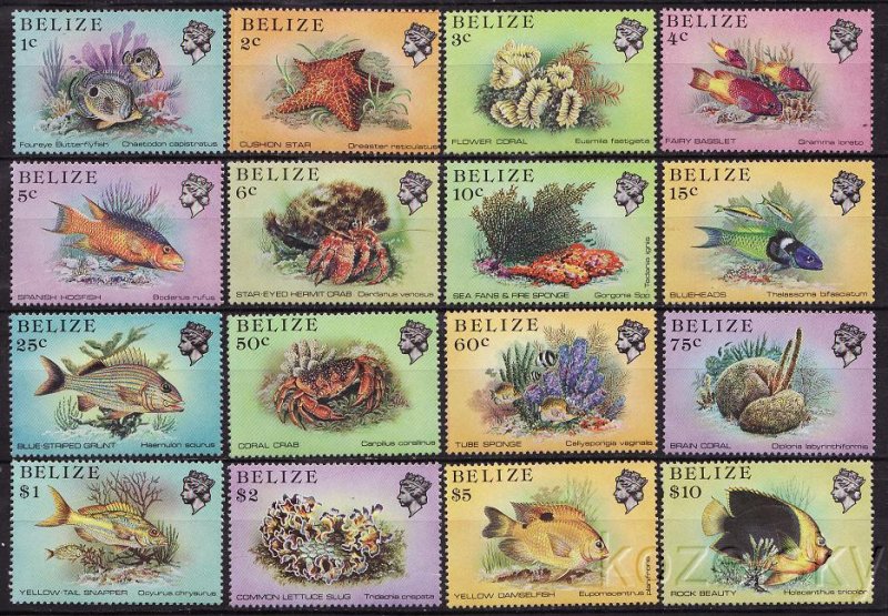 Belize 699-714, Sea Life, Fish, Crabs, Coral, Sponges