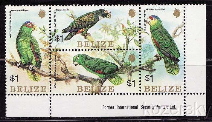 Belize  739a-d, Parrots Stamps, Sheet/4, MNH