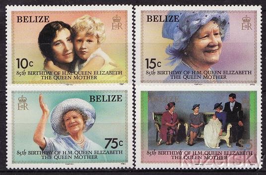 Belize  757-60, Queen Mother, Queen Mother 85th Birthday Stamps, MNH