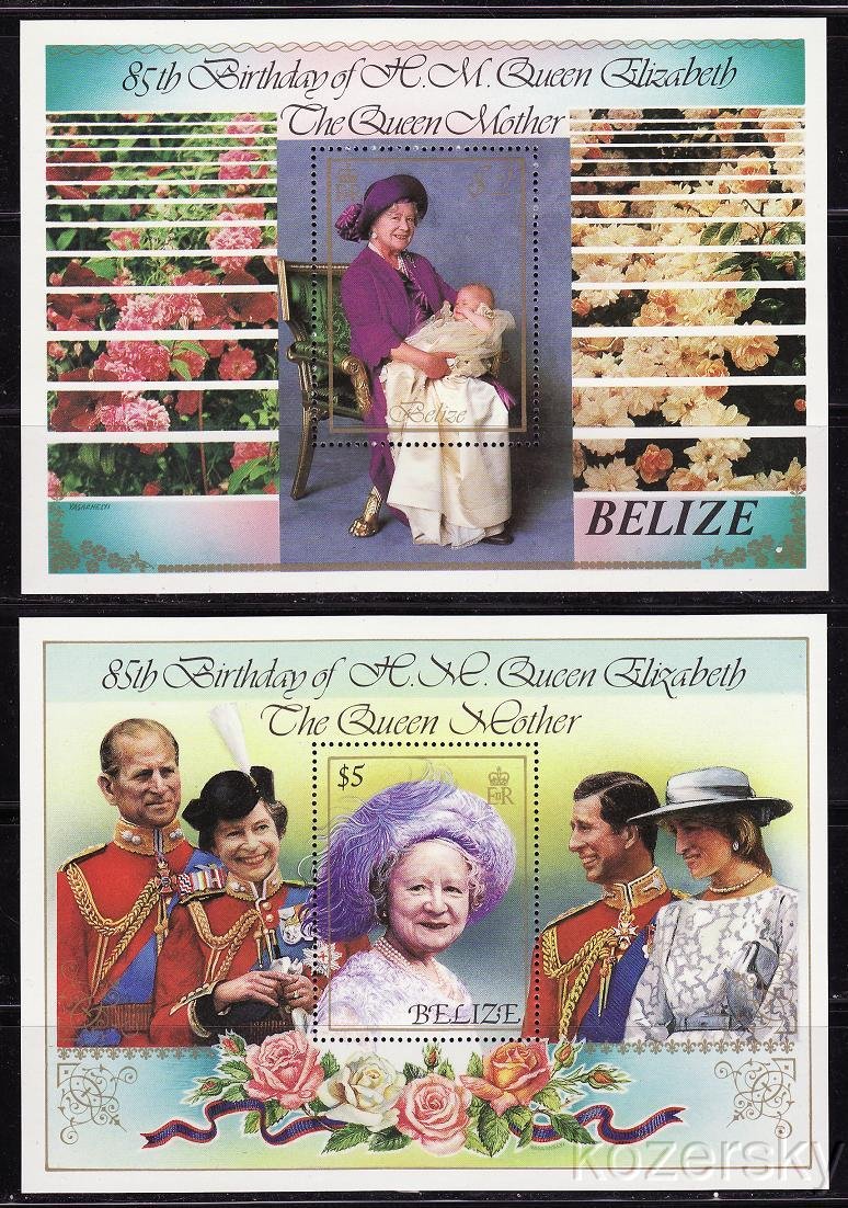 Belize  761-62, Queen Mother, Queen Mother 85th Birthday, S/S, MNH