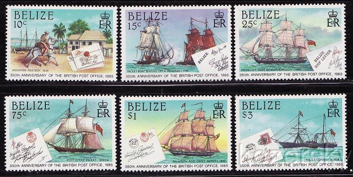 Belize  765-70, British Post Office 350th Anniversary Stamps, Ships, MNH