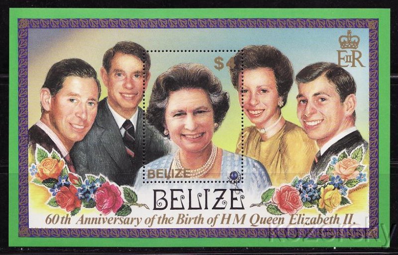 Belize  811, Queen Elizabeth II, Queen's 60th Birthday, S/S, MNH