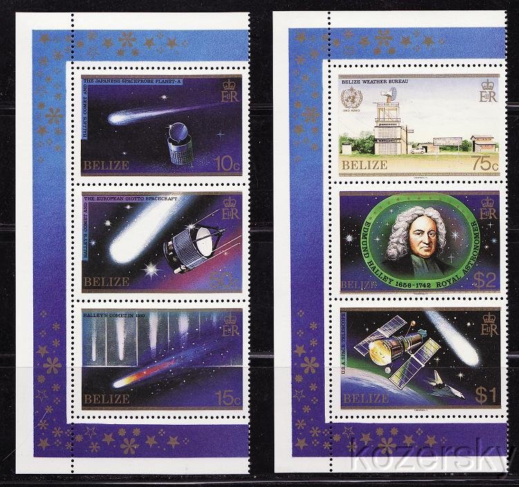 Belize  812-13, Halley's Comet Stamps, Strips/3, MNH