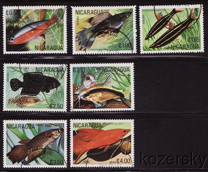 Nicaragua 1120-4, C983-4, Tropical Fish Stamps, NH