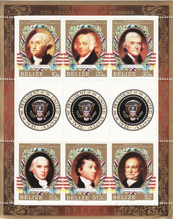 Belize  815, U.S. Presidents, Washington, Adams, Jefferson, Madison, Sheet/9, NH