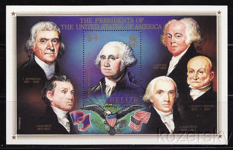 Belize  816, U.S. Presidents, George Washington, S/S, MNH