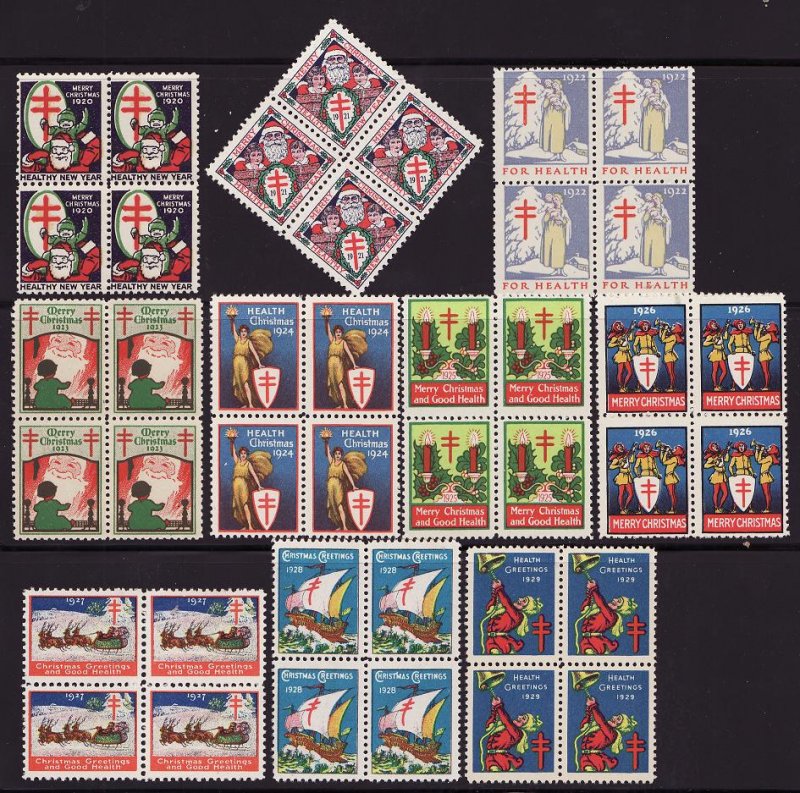 1920-29 U.S. National Christmas Seal Block Collection 