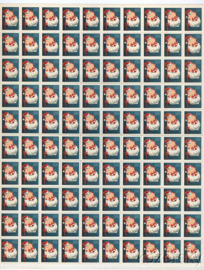 1951-3x, 1951 U,S. Christmas TB Seals, Sheet/100, pm D, MNH