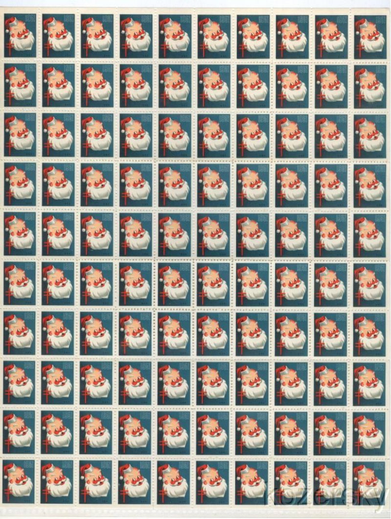 1951-1x1, 1951 U.S. Christmas TB Seals, Sheet/100, pm E, MNH