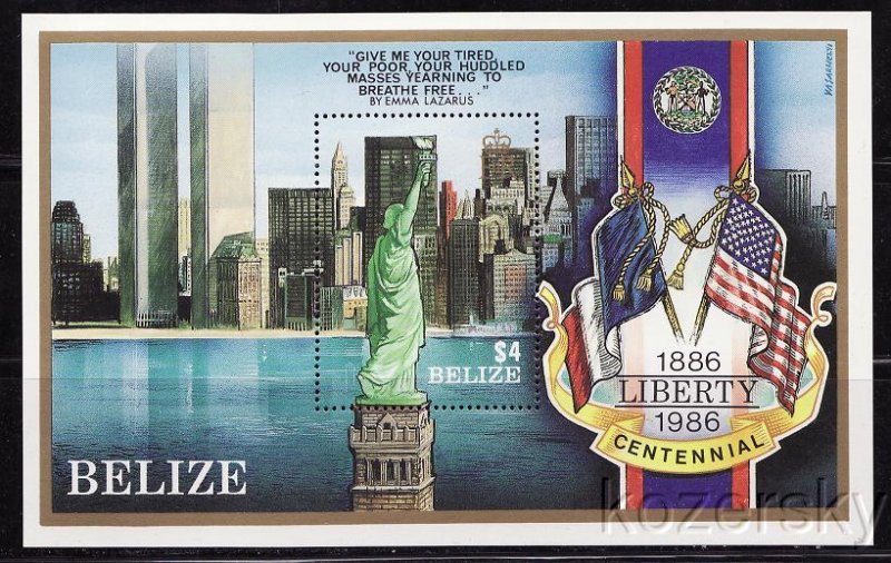 Belize  819, Statute of Liberty Centennial, S/S, MNH