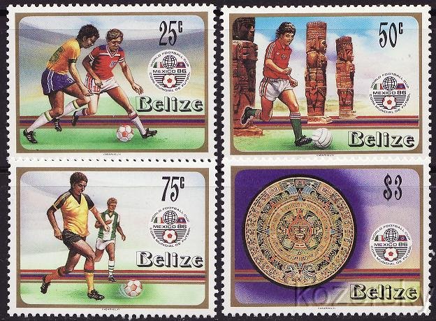 Belize  823-6, 1986 World Cup Soccer Stamps, Mexico, Soccer Players, MNH