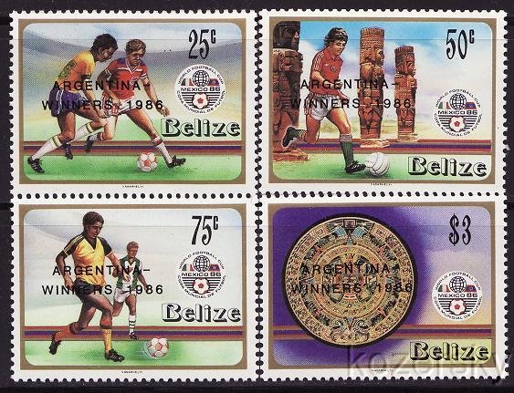 Belize  828-31, 1986 World Soccer Cup Stamps, Overprinted, MNH