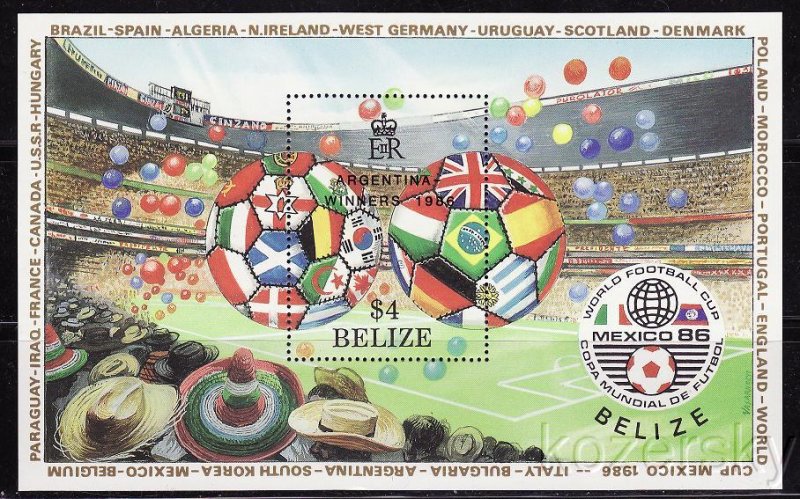 Belize  832, 1986 World Soccer Cup, Overprinted, S/S, MNH