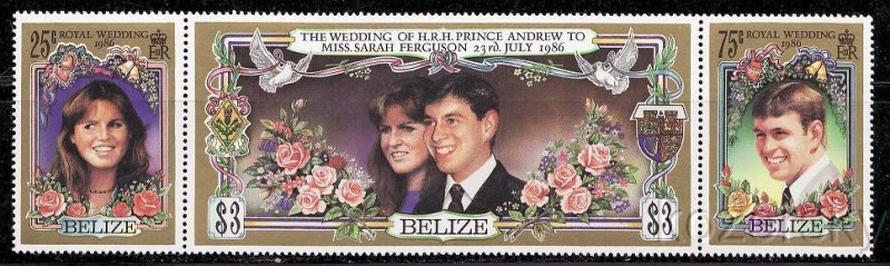 Belize  833a-c, Wedding Stamps, Prince Andrew, Sarah Ferguson, Strip/3, MNH