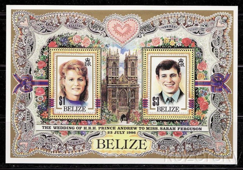 Belize  834, Wedding Stamps, Prince Andrew, Sarah Feruson, S/S, MNH