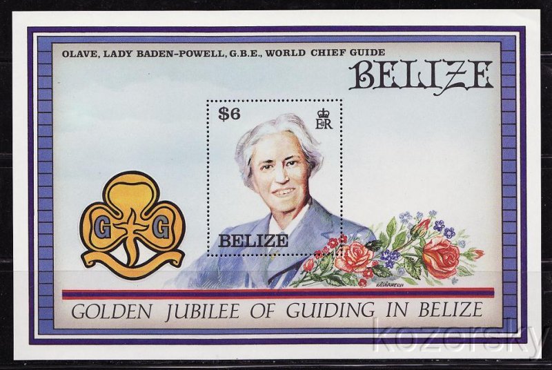 Belize  877, Guiding Golden Jubilee Stamp, Lady Olave Baden-Powell, S/S, MNH