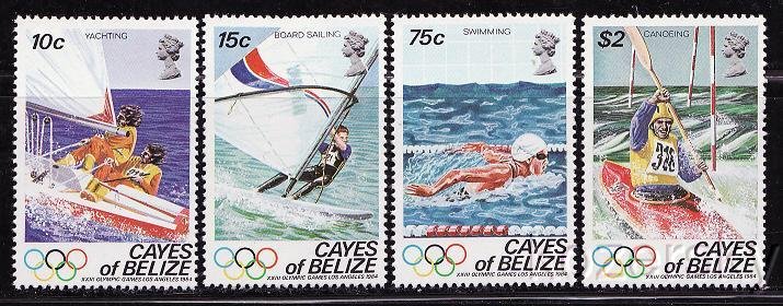 Cayes of Belize  14-17, 1984 Summer Olympics Stamps, Sailing, Swimming, MNH