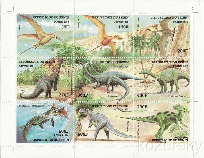 Benin 1085, Benin Dinosaur Stamps Sheet, MNH