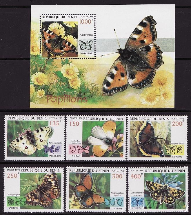Benin 1107A-G, Butterflies, Papillons, with S/S