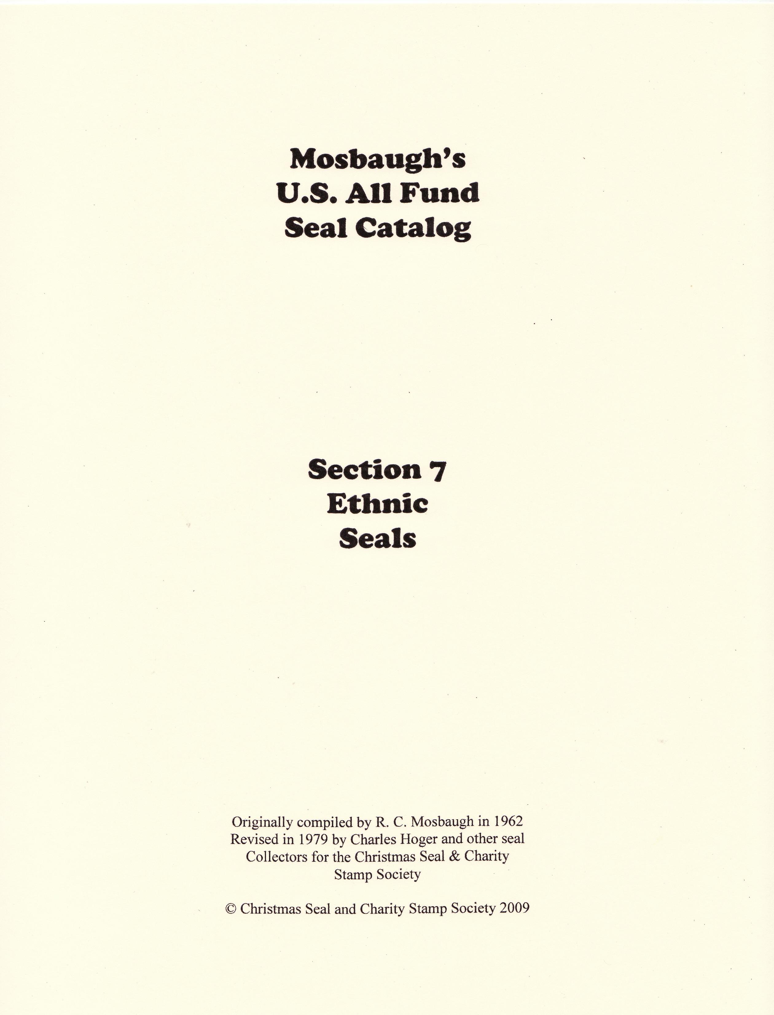 Mosbaugh's Catalog, Sec. 7, Ethnic Charity Seals, 1962 ed., Rev. 1979