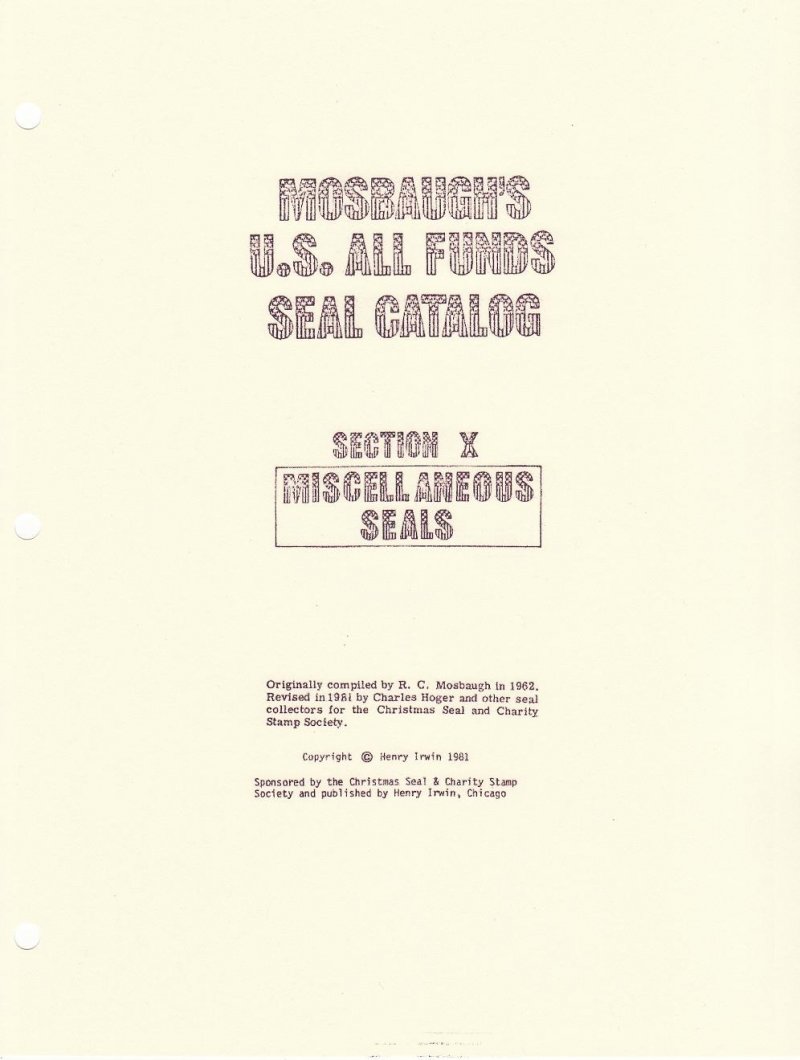Mosbaugh's Catalog, Sec.10, Miscellaneous Charity Seals, 1962 ed., Rev. 1981