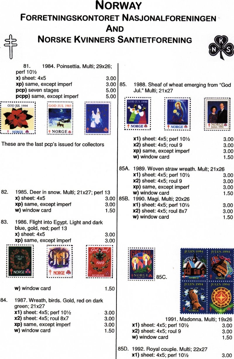 Green's Catalog, Part 3, Foreign TB Charity Seals, 1983-2007 Supp. - Norway