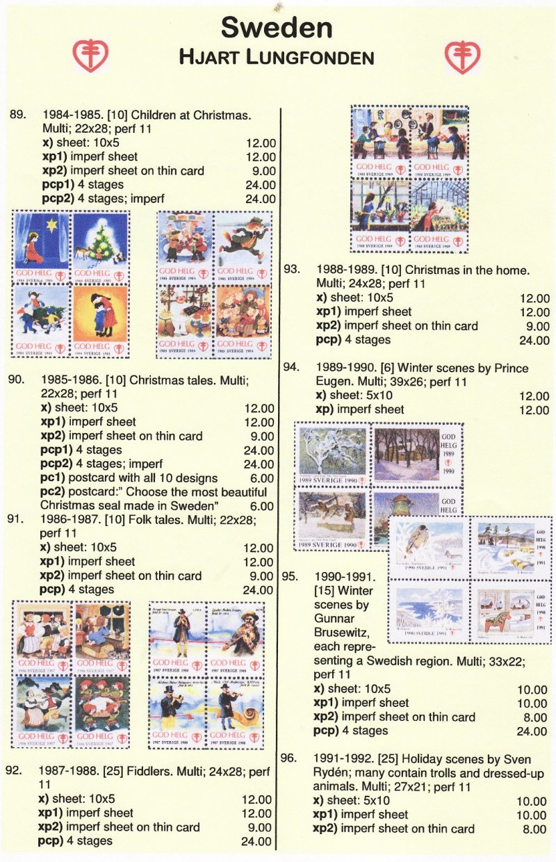 Green's Catalog, Part 3, Foreign TB Charity Seals, 1983-2007 Supp. - Sweden