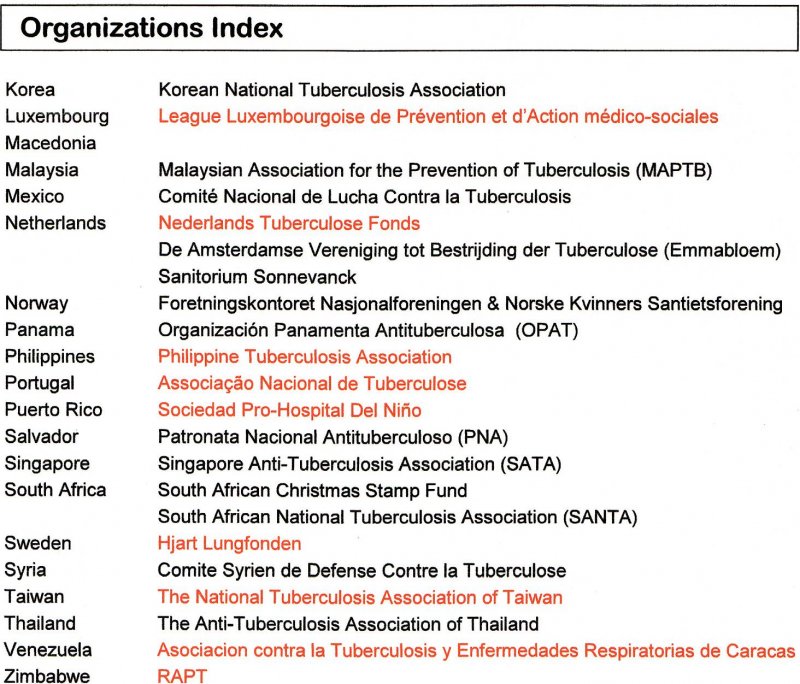 Green's Catalog, Part 3, Foreign TB Charity Seals, 1983-2007 Supp. - Index of Organizations (continued)