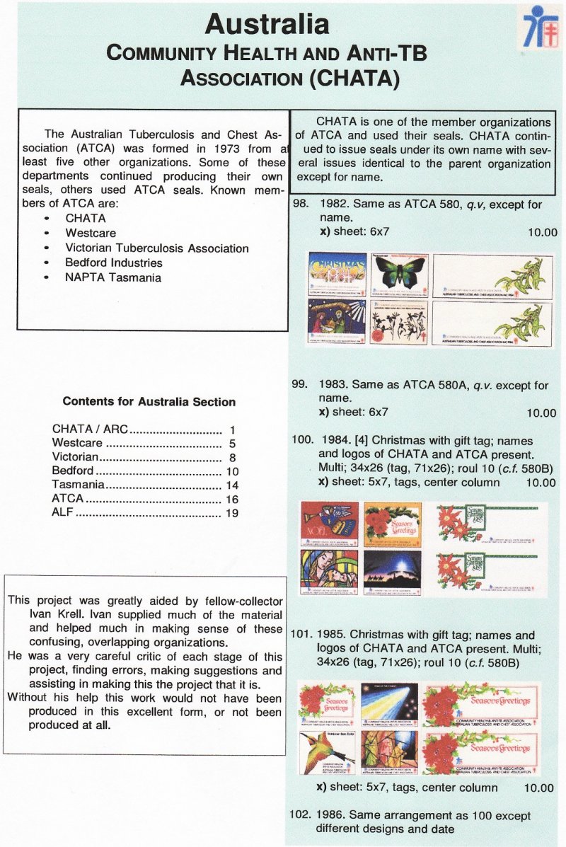 Green's Catalog, Part 3, Foreign TB Charity Seals, 1983-2007 Supp. - Australia