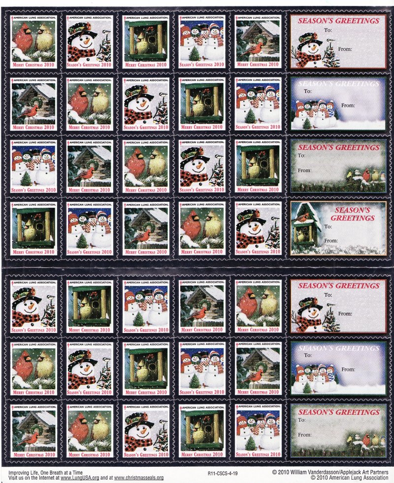   2010-1x2, 2010 U.S. National Christmas Seals Sheet, R11-CSCS-4-19