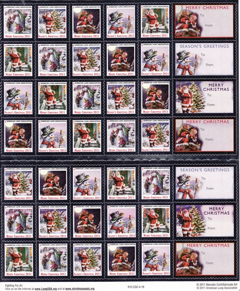 111-1x3, 2011 ALA National Design U.S. Christmas Seals Sheet, R12-CSC-4-16