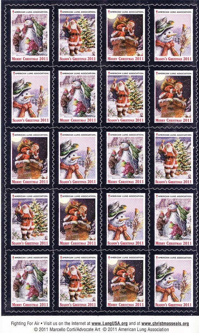 111- 1x5, 2011 U.S. National Christmas Seals Pane, ALA-FY12-RES-SEALS