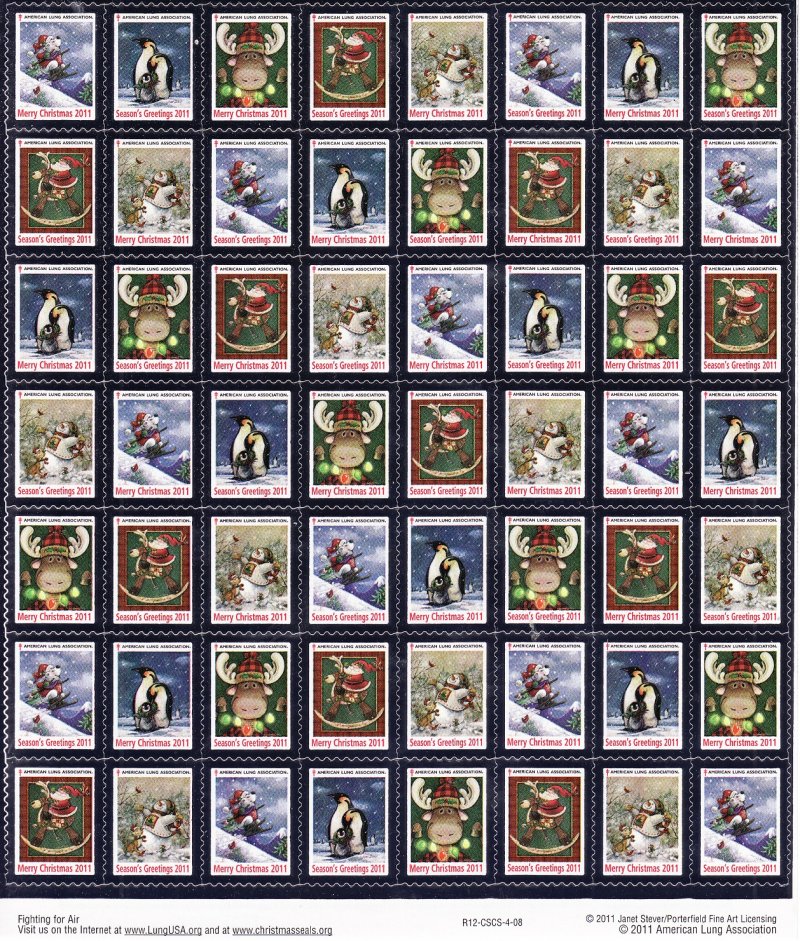 111-T4x, 2011 ALA Test Design U.S. Christmas Seals Sheet, R12-CSCS-4-08