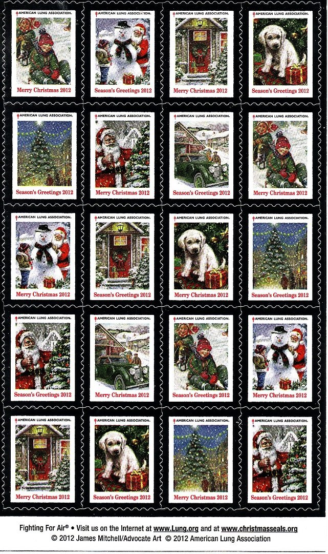 2012-1x11, 2012 U.S. National Christmas Seals Pane, ALA-FY13-RES-SEALS