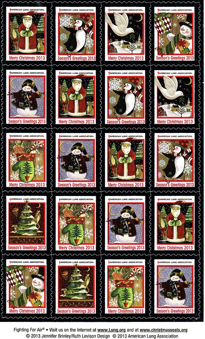 2013-1x7, 2013 U.S. National Christmas Seals Pane, ALA-FY14-RES-SEALS