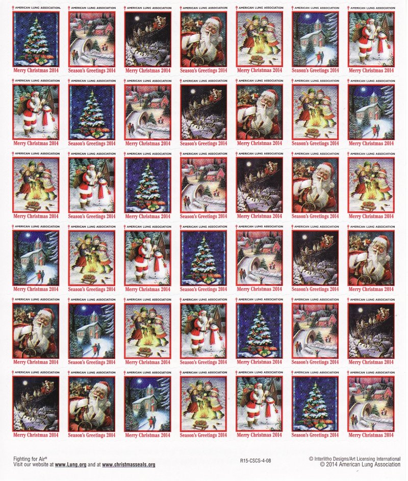  2014-T4x, 2014 ALA Test Design U.S. Christmas Seals Sheet, R15-CSCS-4-08