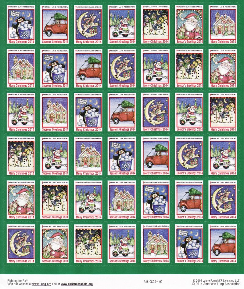  2014-T5x, 2014 ALA Test Design U.S. Christmas Seals Sheet, R15-CSCS-4-09