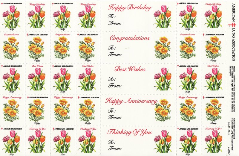 88-S1x, 1988 National Design U.S. Spring Charity Seals Sheet, 88-17-T1-4