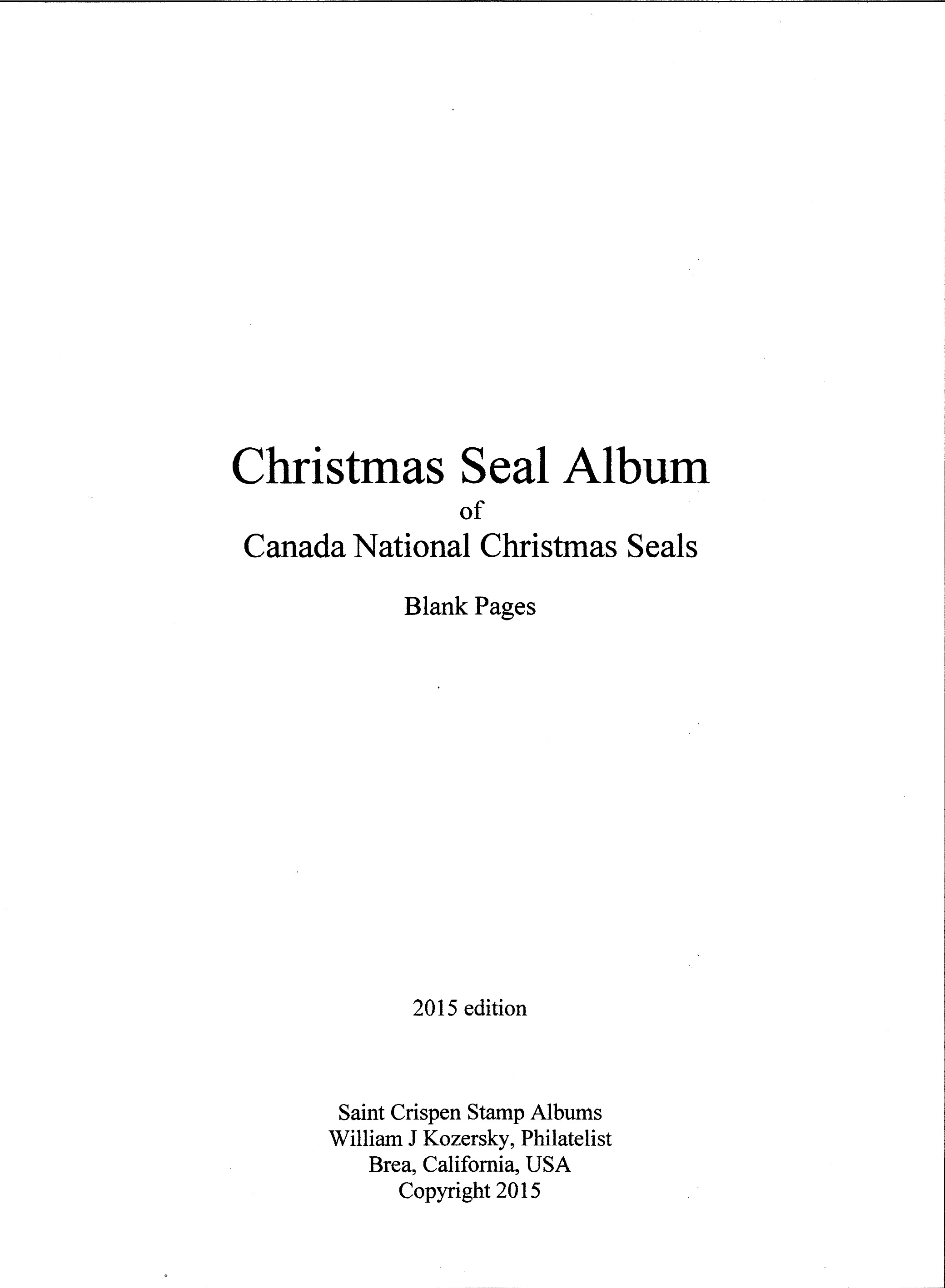Canada National Christmas Seal Stamp Album Pages blank pages with title & border